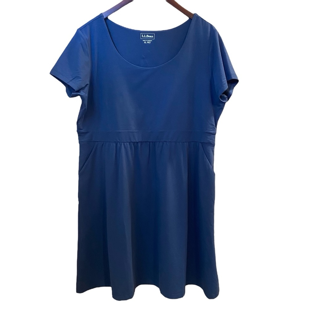 LL Bean Easy Cotton Fit and Flare Dress Short Sleeve Pockets Extra Large Petite